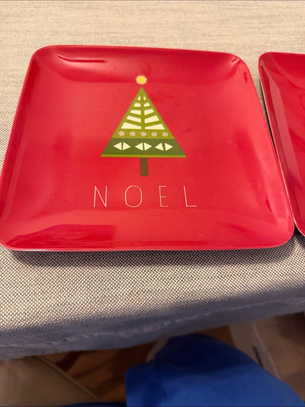 Noel Red Holiday Plate with Green Tree